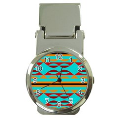 Shapes On A Blue Background Money Clip Watches