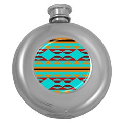 Shapes On A Blue Background Round Hip Flask (5 Oz) by LalyLauraFLM