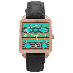 Shapes On A Blue Background Rose Gold Leather Watch 