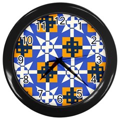 Shapes On A Blue Background                                                           Wall Clock (black)