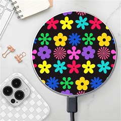 Colorful Flowers On A Black Background Pattern                                                      Wireless Fast Charger