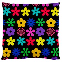 Colorful Flowers On A Black Background Pattern                                                           Standard Flano Cushion Case (two Sides) by LalyLauraFLM