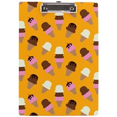 Ice Cream On An Orange Background Pattern                                                         A4 Clipboard by LalyLauraFLM