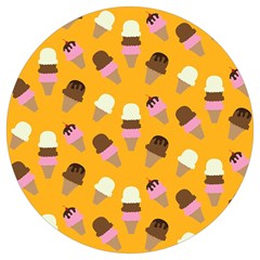 Ice Cream On An Orange Background Pattern           Round Trivet by LalyLauraFLM