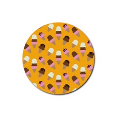 Ice Cream On An Orange Background Pattern                                                             Rubber Round Coaster (4 Pack)