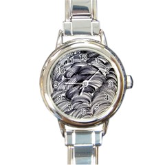 Monochrome Smudge Round Italian Charm Watch by kaleidomarblingart