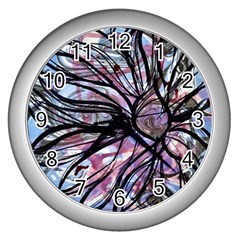 Mixed Media Petals Wall Clock (silver) by kaleidomarblingart