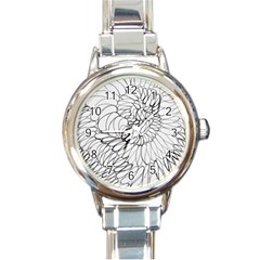 Mono Swirls Round Italian Charm Watch by kaleidomarblingart