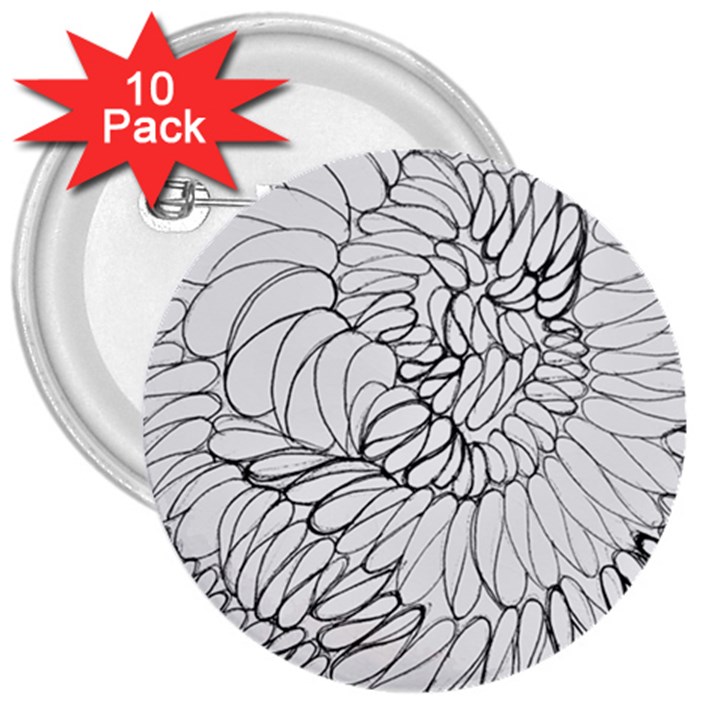 mono swirls 3  Buttons (10 pack) 