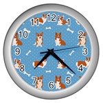 Cute Corgi Dogs Wall Clock (Silver) Front