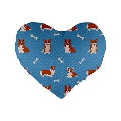 Cute Corgi Dogs Standard 16  Premium Flano Heart Shape Cushions by SychEva