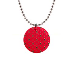 Sketchy Christmas Tree Motif Drawing Pattern 1  Button Necklace by dflcprintsclothing