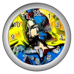 Blue Bird-1-4 Wall Clock (silver) by bestdesignintheworld