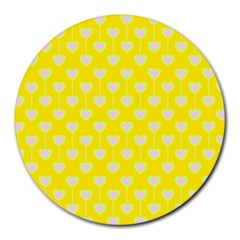 Purple Hearts On Yellow Background Round Mousepads by SychEva