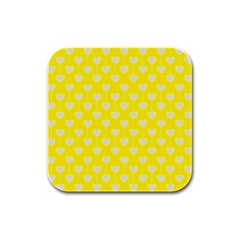 Purple Hearts On Yellow Background Rubber Square Coaster (4 Pack)  by SychEva