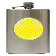 Purple Hearts On Yellow Background Hip Flask (6 Oz) by SychEva