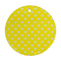 Purple Hearts On Yellow Background Round Ornament (two Sides) by SychEva