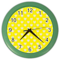 Purple Hearts On Yellow Background Color Wall Clock by SychEva