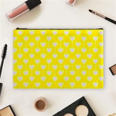 Purple Hearts On Yellow Background Cosmetic Bag (large) by SychEva