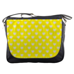 Purple Hearts On Yellow Background Messenger Bag by SychEva