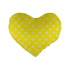 Purple Hearts On Yellow Background Standard 16  Premium Heart Shape Cushions by SychEva