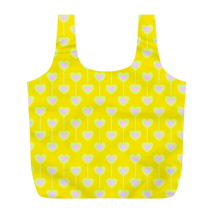 Purple Hearts On Yellow Background Full Print Recycle Bag (L)