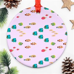 Marine Fish Multicolored On A Pink Background Ornament (round) by SychEva