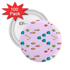 Marine Fish Multicolored On A Pink Background 2 25  Buttons (100 Pack)  by SychEva