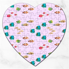 Marine Fish Multicolored On A Pink Background Jigsaw Puzzle (heart) by SychEva