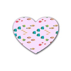 Marine Fish Multicolored On A Pink Background Rubber Coaster (heart)  by SychEva