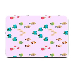 Marine Fish Multicolored On A Pink Background Small Doormat  by SychEva