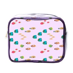 Marine Fish Multicolored On A Pink Background Mini Toiletries Bag (one Side) by SychEva