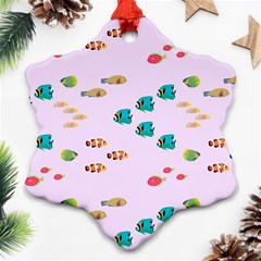 Marine Fish Multicolored On A Pink Background Snowflake Ornament (two Sides) by SychEva