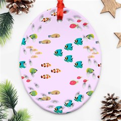 Marine Fish Multicolored On A Pink Background Ornament (oval Filigree) by SychEva