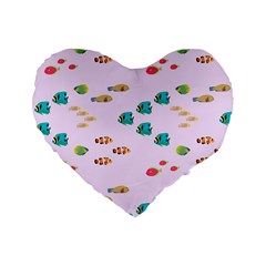 Marine Fish Multicolored On A Pink Background Standard 16  Premium Flano Heart Shape Cushions by SychEva