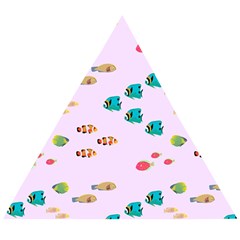 Marine Fish Multicolored On A Pink Background Wooden Puzzle Triangle by SychEva