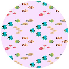 Marine Fish Multicolored On A Pink Background Wooden Puzzle Round by SychEva