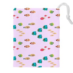 Marine Fish Multicolored On A Pink Background Drawstring Pouch (5xl) by SychEva