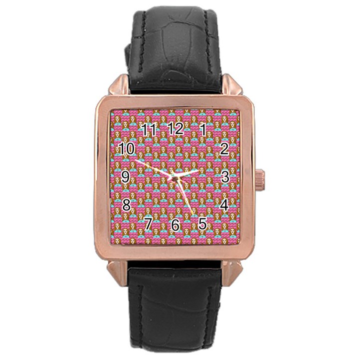 Girl Pink Rose Gold Leather Watch 