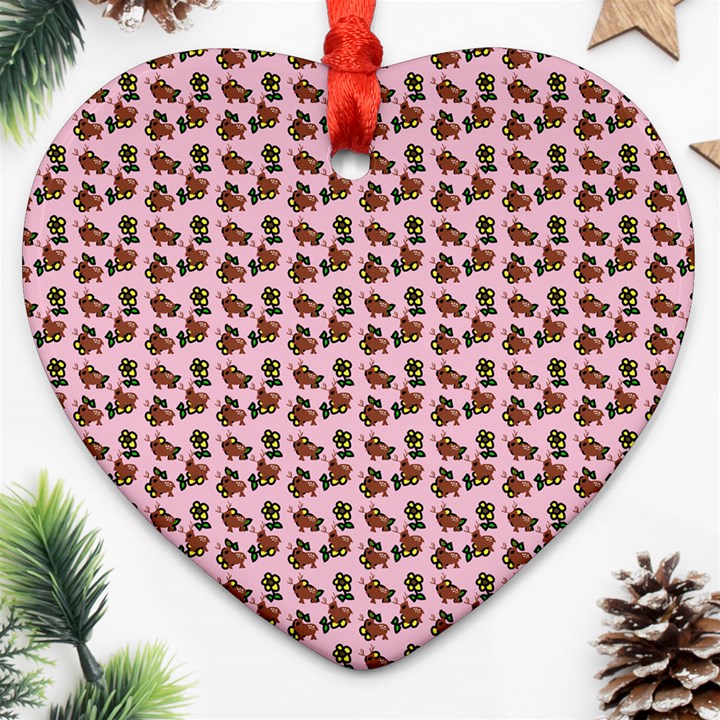 Cute Deer Pattern Pink Heart Ornament (Two Sides)