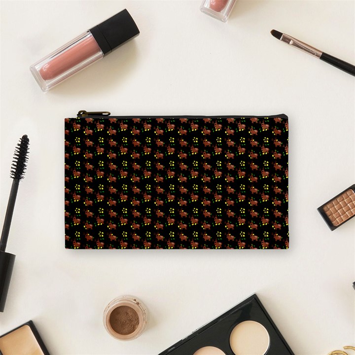 Cute Deer Pattern Black Cosmetic Bag (Small)