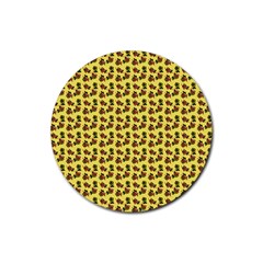 Cute Deer Pattern Yellow Rubber Round Coaster (4 Pack)  by snowwhitegirl