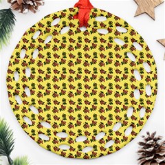 Cute Deer Pattern Yellow Round Filigree Ornament (two Sides) by snowwhitegirl