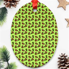 Cute Deer Pattern Green Oval Ornament (two Sides)