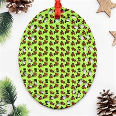 Cute Deer Pattern Green Oval Filigree Ornament (two Sides)