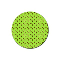 Kawaii Cute Deer Green Rubber Round Coaster (4 Pack)  by snowwhitegirl