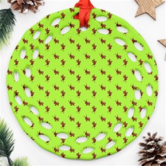 Kawaii Cute Deer Green Ornament (round Filigree)