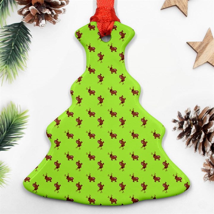 Kawaii Cute Deer Green Christmas Tree Ornament (Two Sides)