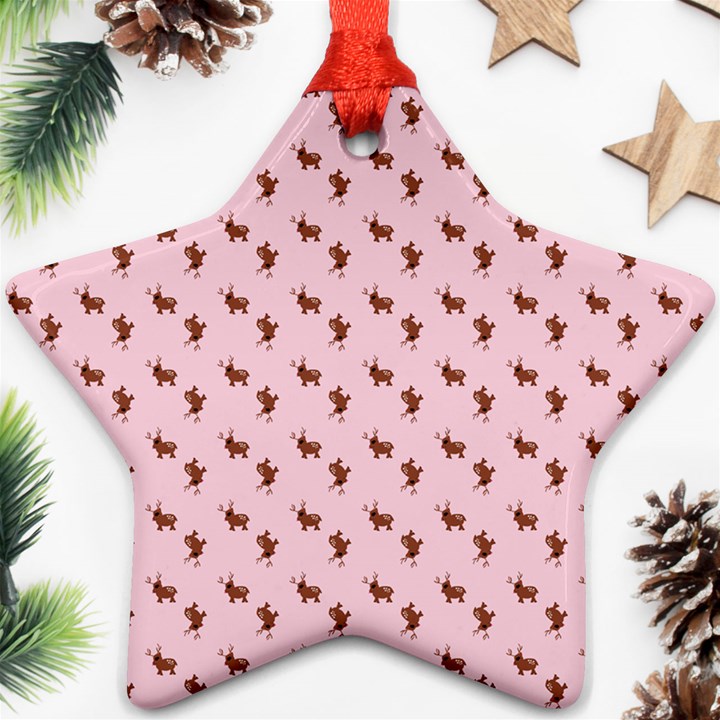 Kawaii Cute Deer Pink Star Ornament (Two Sides)