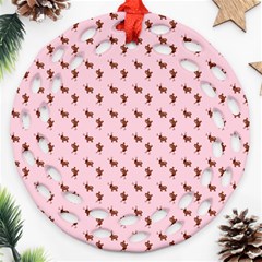 Kawaii Cute Deer Pink Round Filigree Ornament (two Sides)